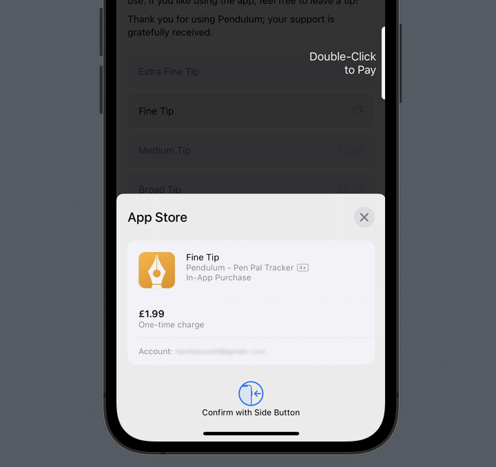 Tip jar Apple confirmation
